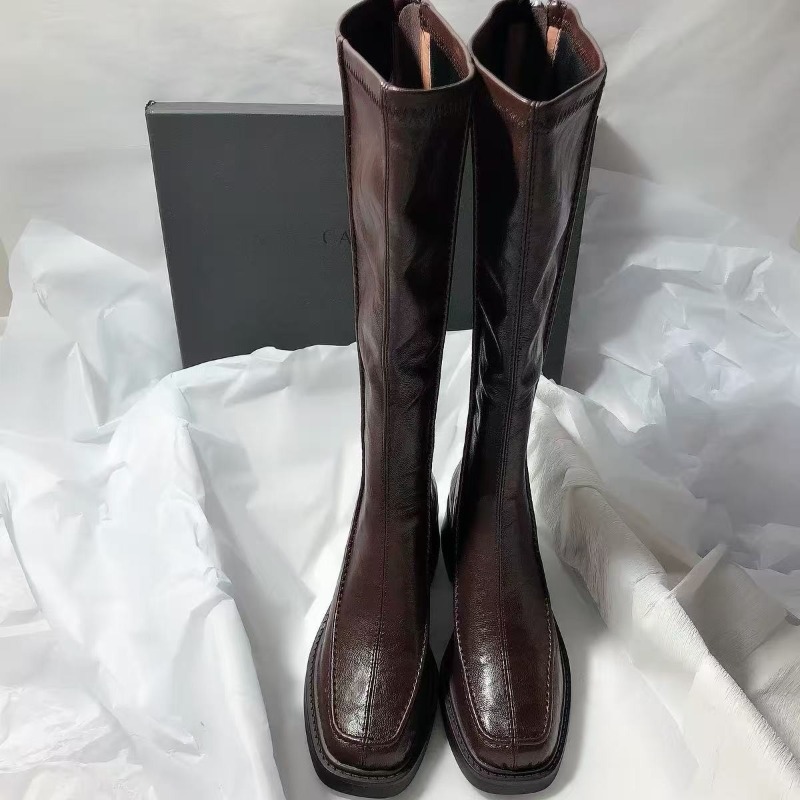 Women'S Fashion Knee High Boots - Bota Larga de Punta Redonda y